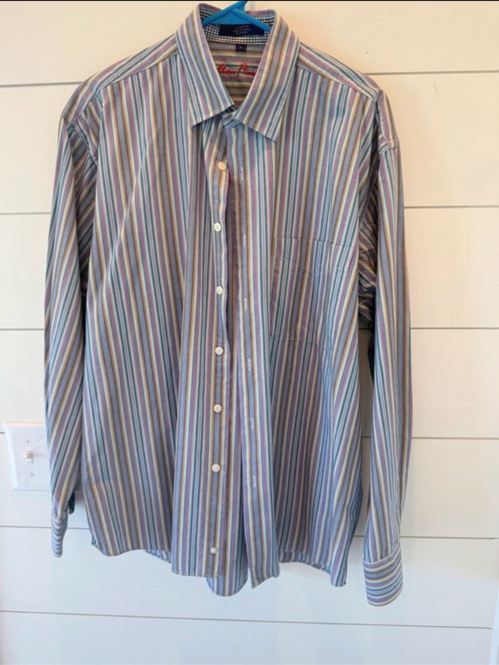 Alan Flusser Multistripe Dress Shirt in Blue, Purple, Gray